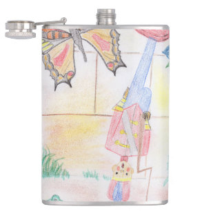 Custom Kids Artwork, Nutcracker toy, butterfly, Hip Flask