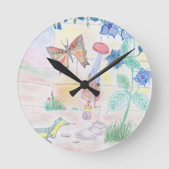 Custom Kids Artwork, Nutcracker toy, butterfly,  Round Clock (Front)