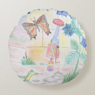 Custom Kids Artwork, Nutcracker toy, butterfly,  Round Pillow