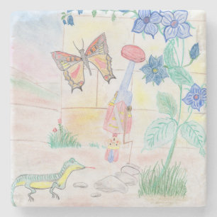 Custom Kids Artwork, Nutcracker toy, butterfly, Stone Coaster
