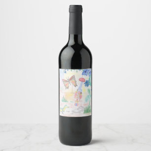 Custom Kids Artwork, Nutcracker toy, butterfly,  Wine Label