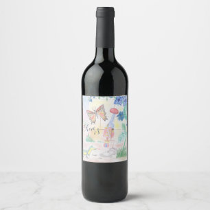 Custom Kids Artwork, Nutcracker toy, butterfly,  Wine Label