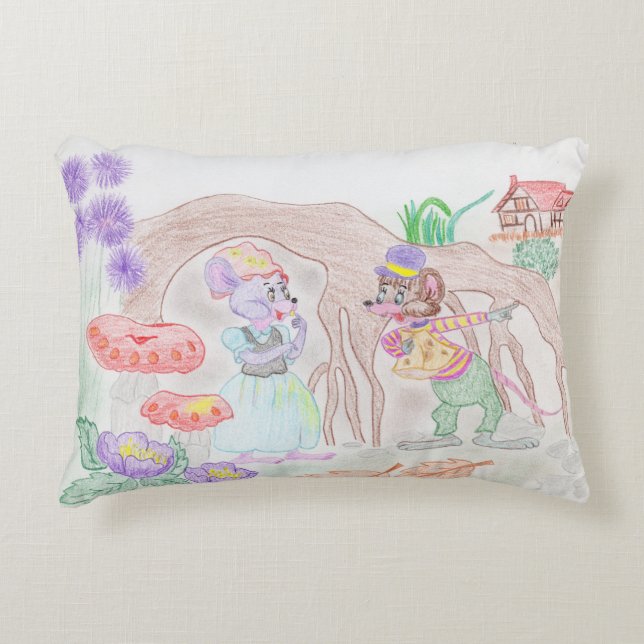 Custom Kids Artwork, two cute mouse, flowers.... Accent Pillow (Front)