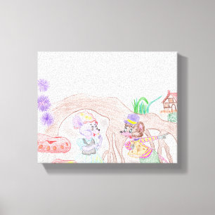 Custom Kids Artwork, two cute mouse, flowers.... Canvas Print