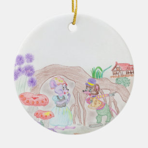 Custom Kids Artwork, two cute mouse, flowers.... Ceramic Ornament