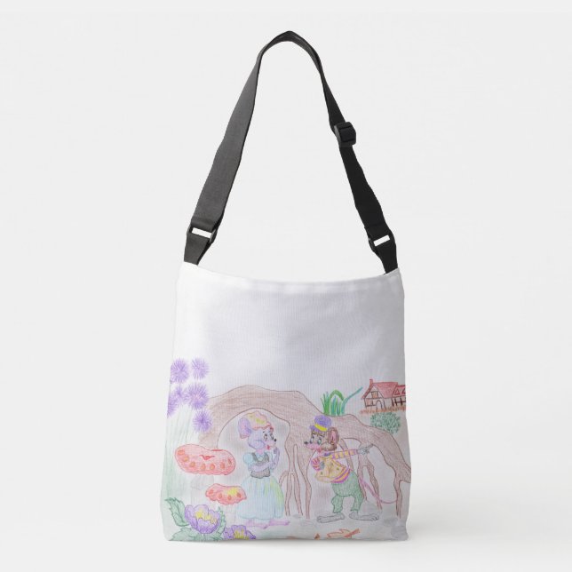 Custom Kids Artwork, two cute mouse, flowers.... Crossbody Bag (Front)