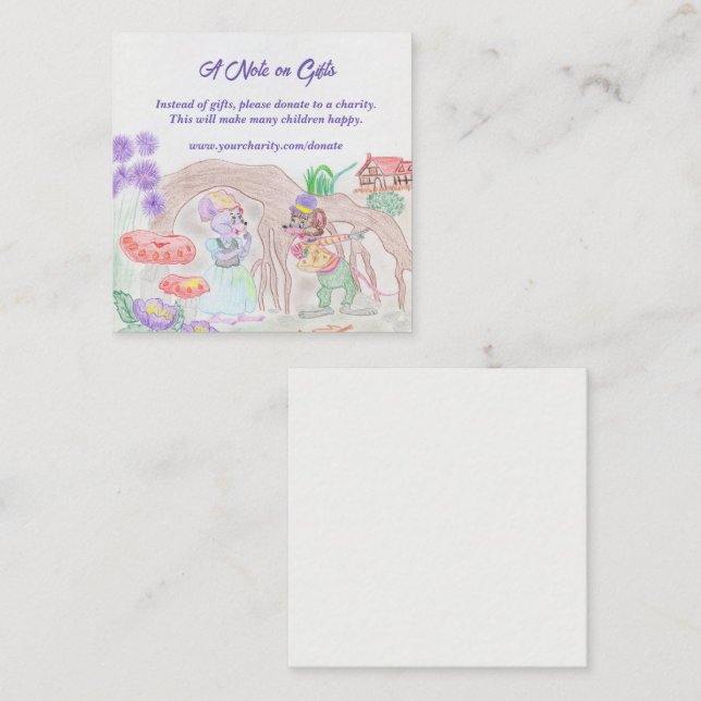 Custom Kids Artwork, two cute mouse, flowers.... Enclosure Card (Front/Back)