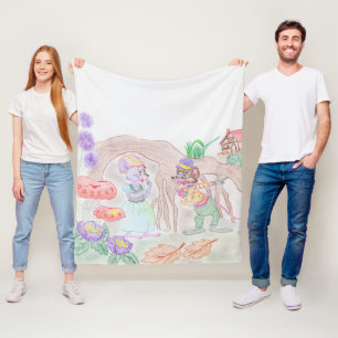 Custom Kids Artwork, two cute mouse, flowers.... Fleece Blanket