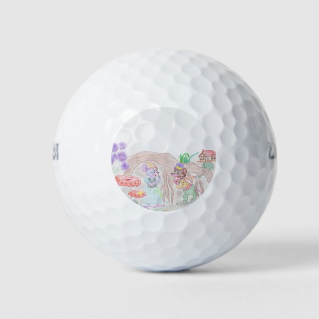 Custom Kids Artwork, two cute mouse, flowers.... Golf Balls (Front)