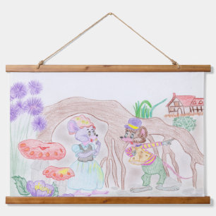 Custom Kids Artwork, two cute mouse, flowers.... Hanging Tapestry