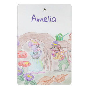 Custom Kids Artwork, two cute mouse, flowers.... Mini Clipboard