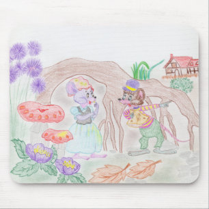 Custom Kids Artwork, two cute mouse, flowers.... Mouse Pad