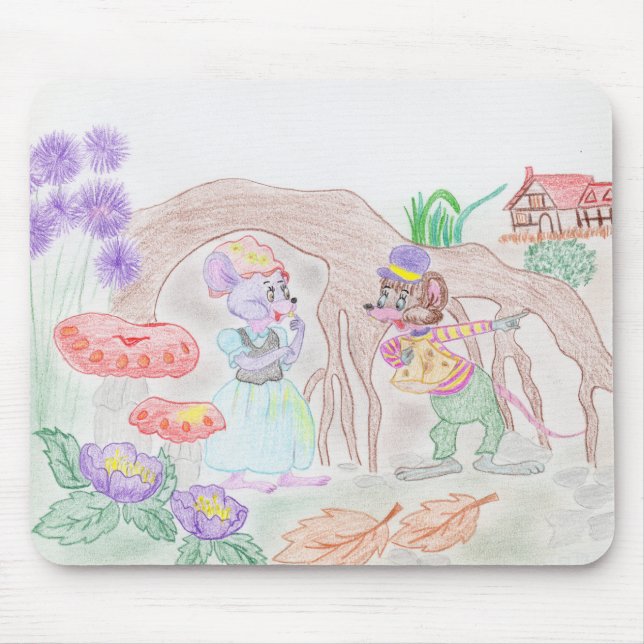 Custom Kids Artwork, two cute mouse, flowers.... Mouse Pad (Front)