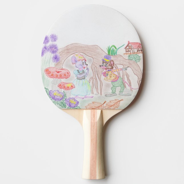 Custom Kids Artwork, two cute mouse, flowers.... Ping Pong Paddle (Front)