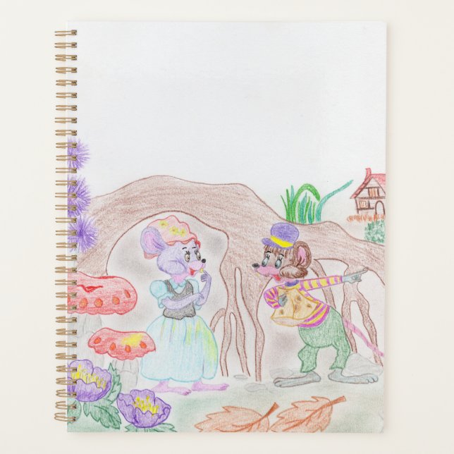 Custom Kids Artwork, two cute mouse, flowers.... Planner (Front)