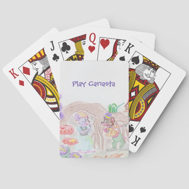 Custom Kids Artwork, two cute mouse, flowers.... Playing Cards (Back)