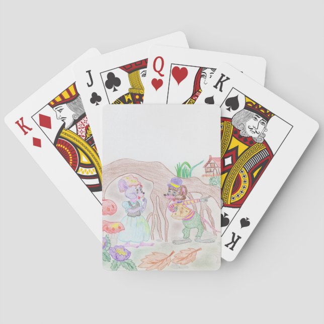 Custom Kids Artwork, two cute mouse, flowers.... Playing Cards (Back)