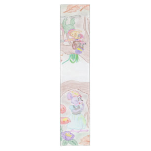 Custom Kids Artwork, two cute mouse, flowers.... Short Table Runner