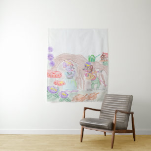 Custom Kids Artwork, two cute mouse, flowers.... Tapestry