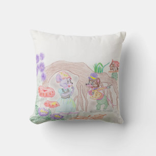 Custom Kids Artwork, two cute mouse, flowers.... Throw Pillow
