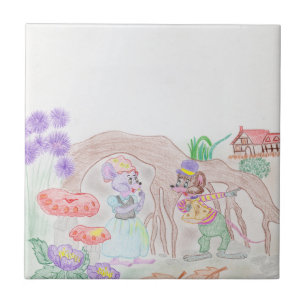 Custom Kids Artwork, two cute mouse, flowers.... Tile