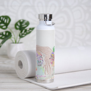Custom Kids Artwork, two cute mouse, flowers.... Water Bottle