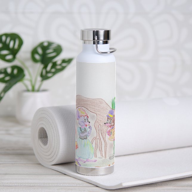 Custom Kids Artwork, two cute mouse, flowers.... Water Bottle (Yoga)