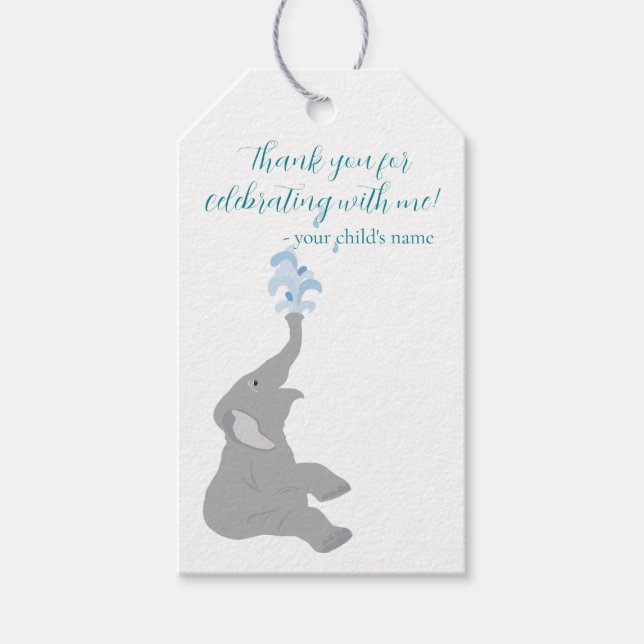 Custom Kid's Birthday Modern Elephant Favor Tag (Front)