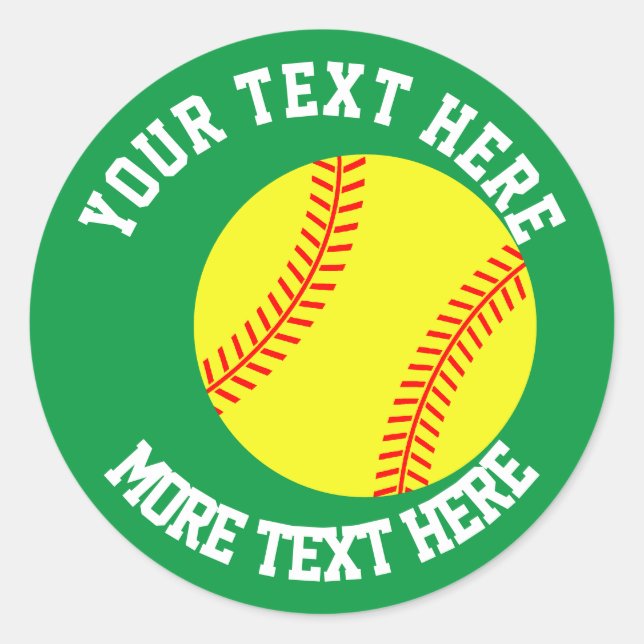 Custom kid's Birthday party favour softball sport Classic Round Sticker (Front)