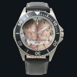 Custom kids children photo names year dad watch<br><div class="desc">Add Your own favourite photo of your family,  kids,  wife,  children,  friends or pet.  Black numbers with minutes.  Personalize and add their names and year,  black letters.
Perfect for your dad on father's day,  or as a birthday or Christmas gift.</div>