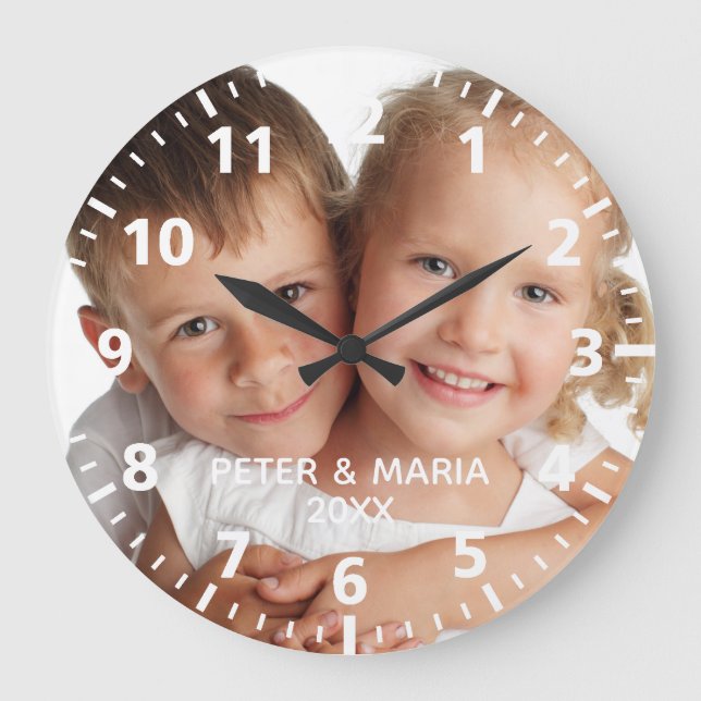 Custom kids children photo names year large clock (Front)