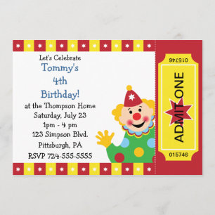Custom Kids Clown Birthday Party Invitation
