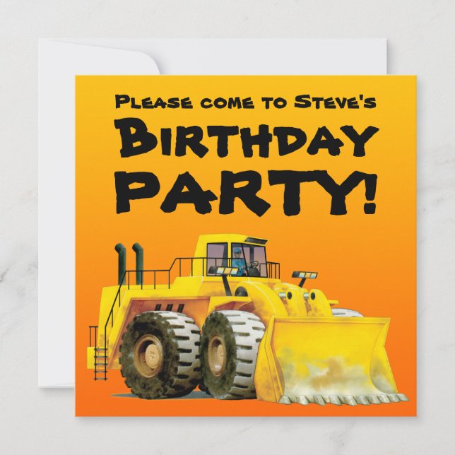 Custom Kid's Digger Party Invitations (Front)