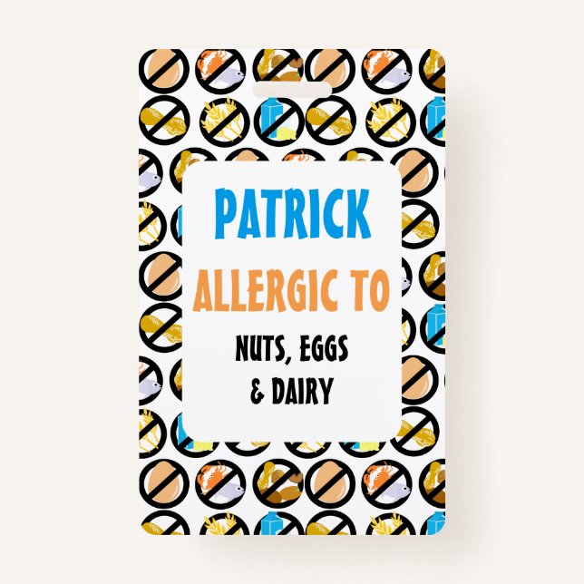 Custom Kids Food Allergy Alert Allergy Symbols Badge (Front)