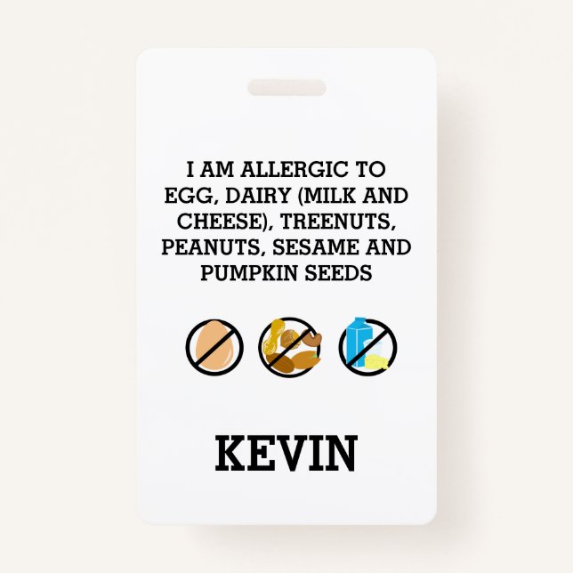 Custom Kids Food Allergy Alert Top Allergy Symbols Badge (Front)