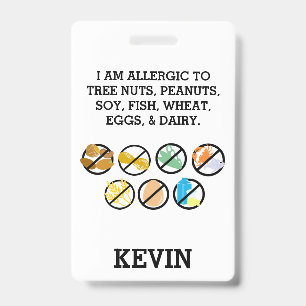 Custom Kids Food Allergy Alert Top Allergy Symbols Badge
