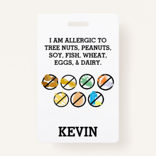 Custom Kids Food Allergy Alert Top Allergy Symbols Badge