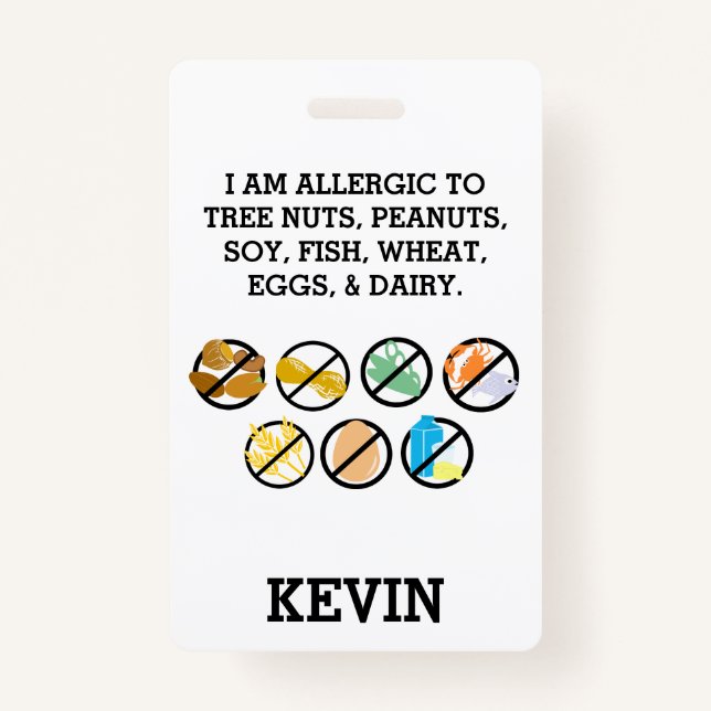 Custom Kids Food Allergy Alert Top Allergy Symbols Badge (Front)