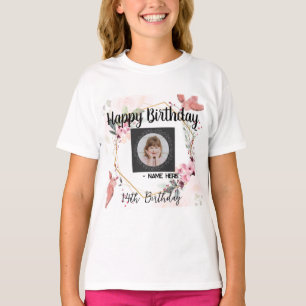 Custom Kids Girl Basic Birthday wishes Text Image T-Shirt