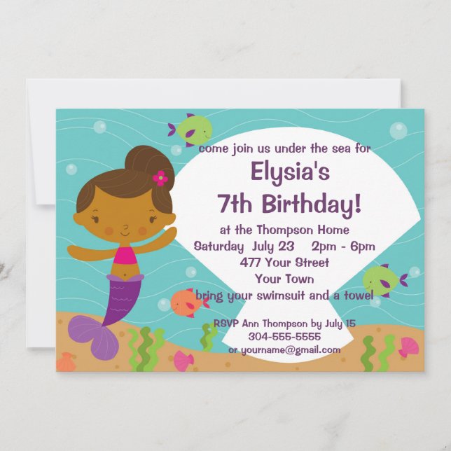 Custom Kids Mermaid Birthday Party Invitation (Front)