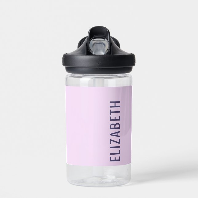 Custom Kids Name Back To School Simple Pink Water Bottle (Front)