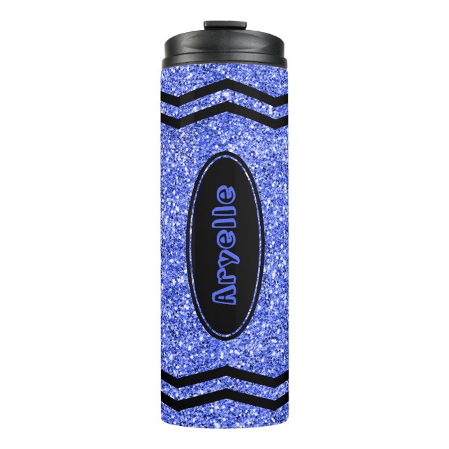 Custom Kids Name Blue Glitter Crayon Drink Tumbler (Front)