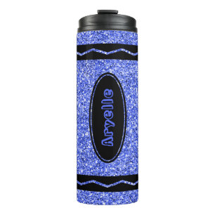 Custom Kids Name Blue Glitter Crayon Drink Tumbler