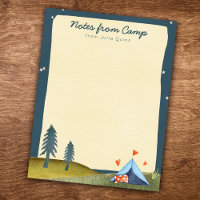 Custom Kid's Name Camp Stationery Watercolor Tent 