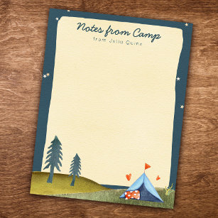 Custom Kid's Name Camp Stationery Watercolor Tent  Notepad