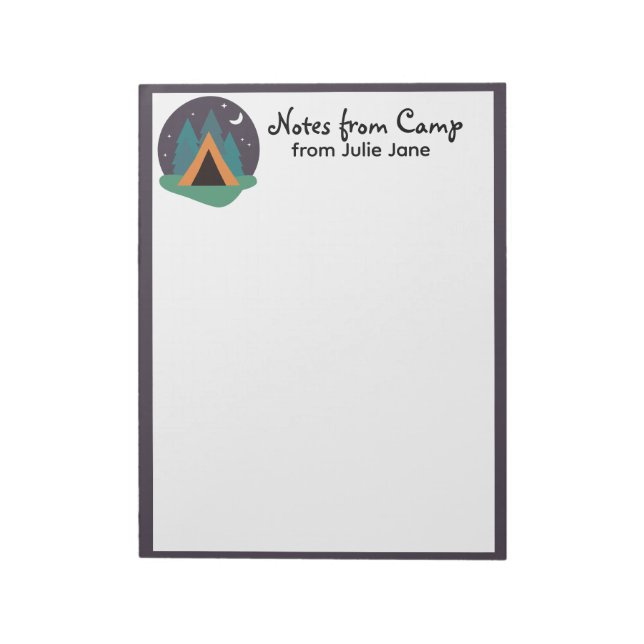 Custom Kid's Name Camp Stationery Watercolor Tent  Notepad (Rotated)