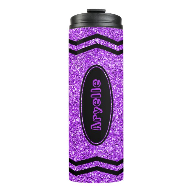 Custom Kids Name Purple Glitter Crayon Tumbler (Front)