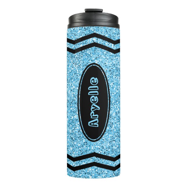Custom Kids Name Sky Blue Glitter Crayon Tumbler (Front)