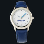 Custom Kids Name Steel Blue Leather Girls Watch<br><div class="desc">Custom,  Kids,  Name,  steel blue leather girls watch. Personalize it with your child's name.</div>