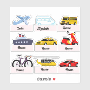 Custom kid's name stickers, custom transportation